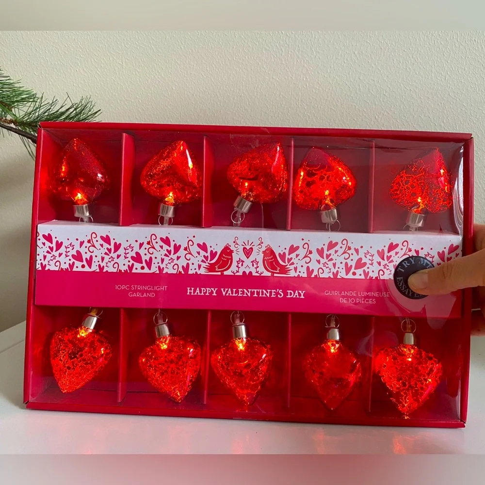 Vintage Valentine’s Red Hearts 10 pc Stringlight Garland